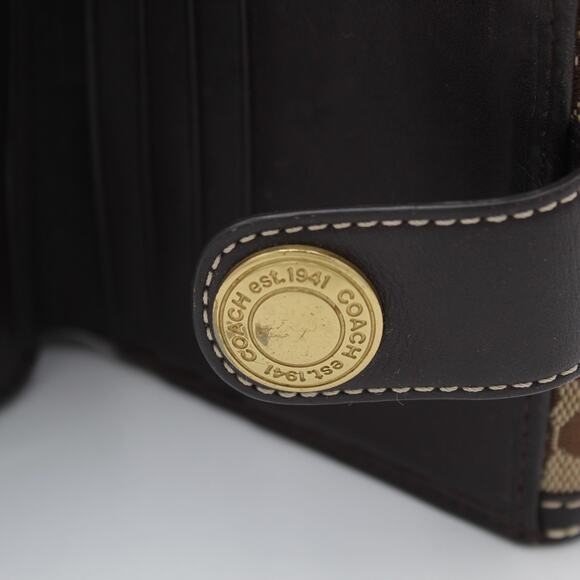 Y2K Coach Signature Wallet Brown Leather Canvas Gold Logo Bifold Compact - Picture 6 of 8
